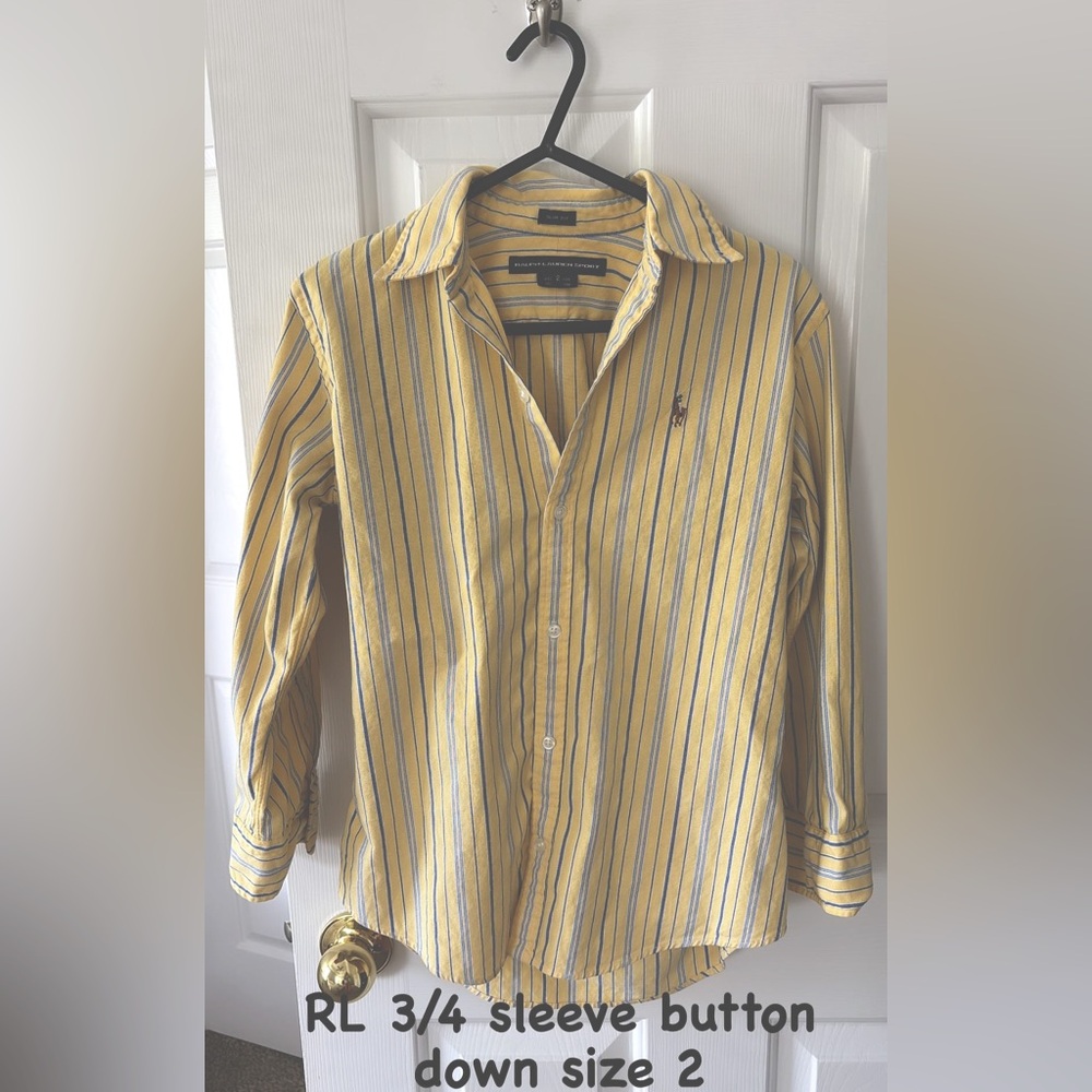 Ralph Lauren Yellow Stripe Button-Down Shirt with Navy Detail